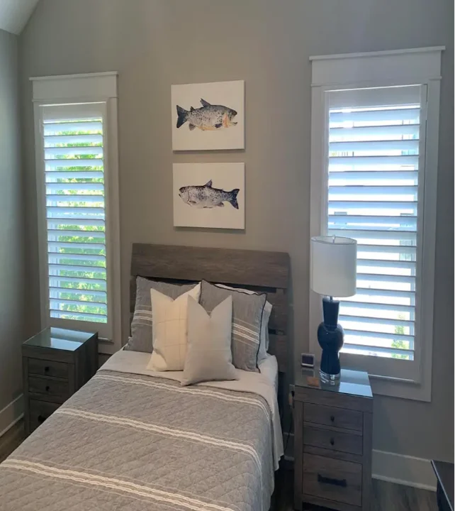 White Louvered interior shutters bedroom-(Hilton-Head)-2