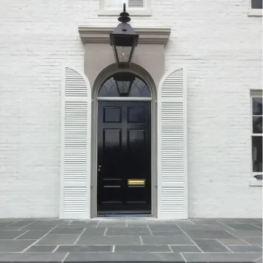 Designline Fixed Louver-3-Sections-Rail-Placement-Quarter-Round-Arch-Top-White