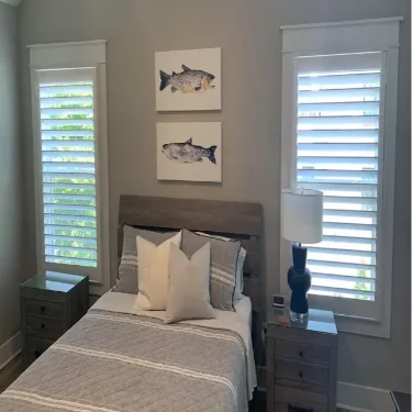 White Louvered interior shutters bedroom-(Hilton-Head)-2