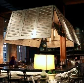 Brown-Louvered-interior-shutters-on-lighting-fixture-Central-Restaurant-Montgomery-2